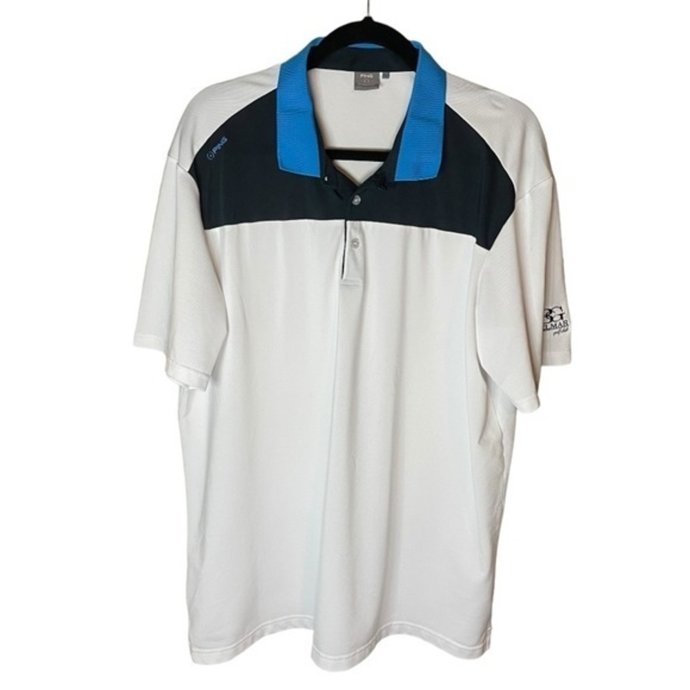 Ping Sensor Cool White With Blue Short Sleeve Golf Polo Size XXL